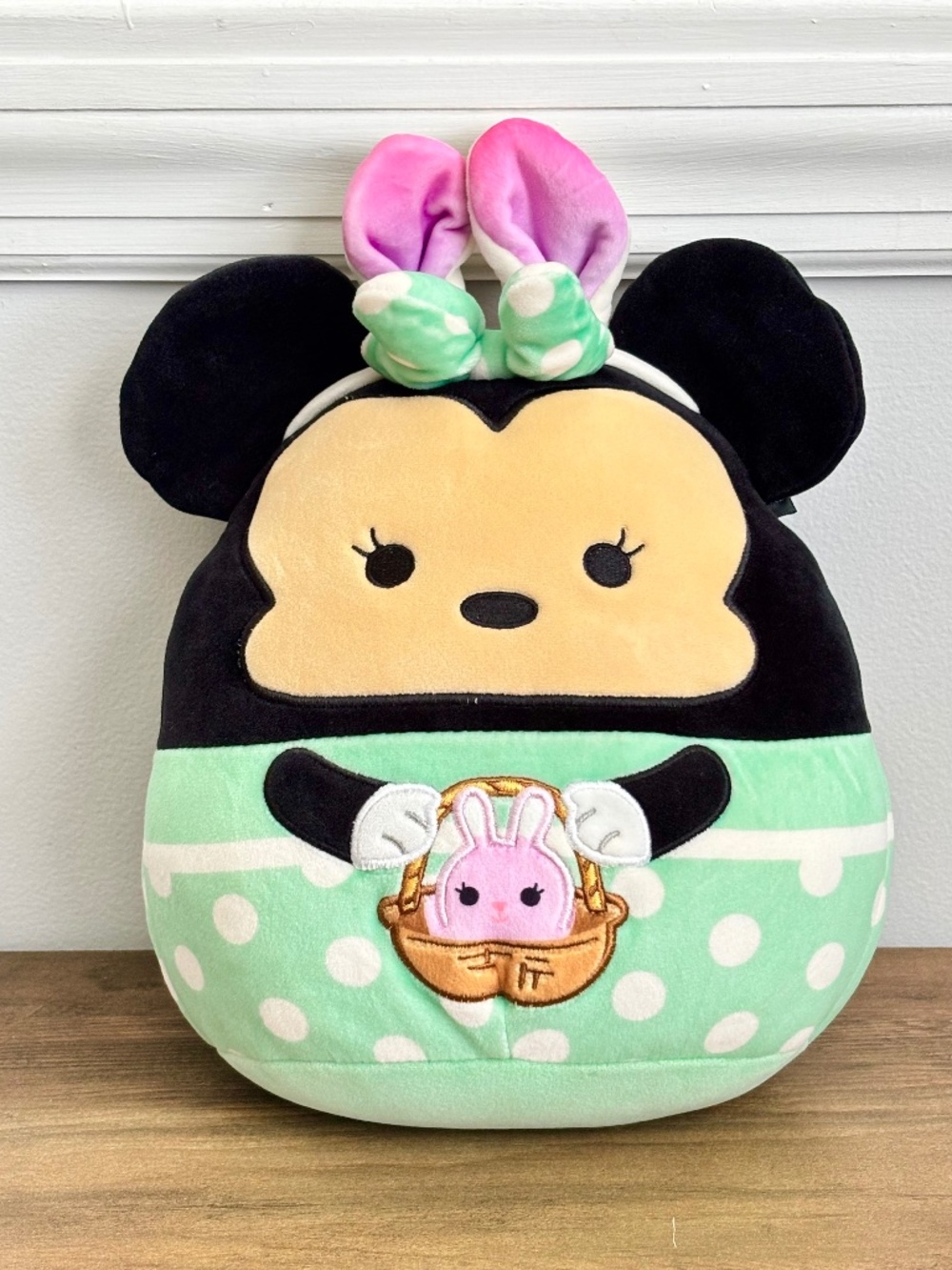 Squishmallow Disney Minnie Mouse Bunny Ears Easter Green Dress Basket Plush Toy
